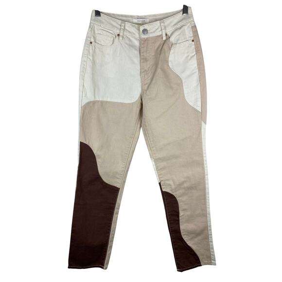 PacSun Women's Size 25 Cream Brown Tan Patchwork Colorblock Mom Jeans - Picture 1 of 5